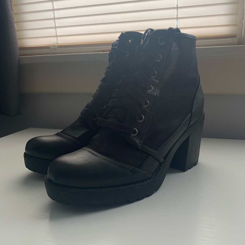 Forever 21 Black Mesh Heeled Boots